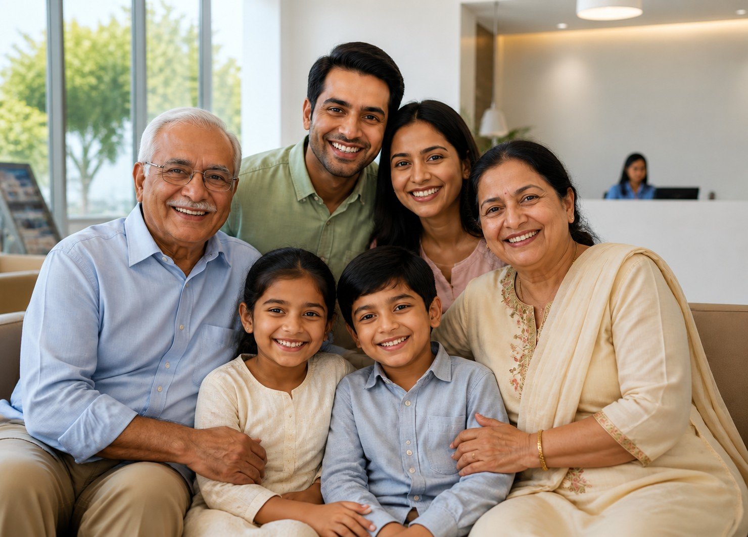Happy Indian family of three generations at Hema Dental Hubballi